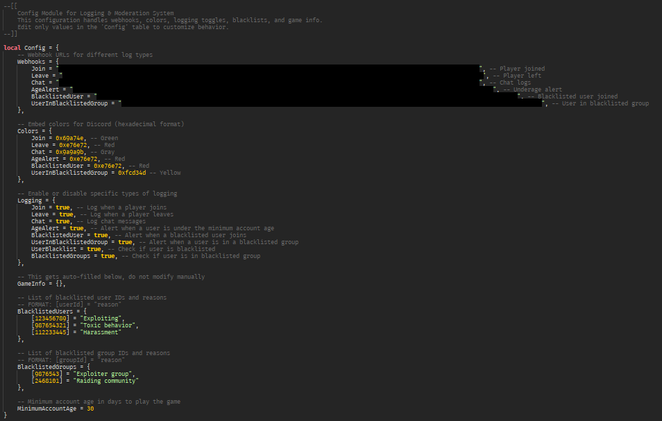 Discord webhook integrated logging system for Roblox